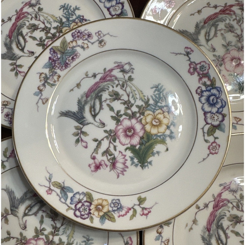Rosenthal Phoenix Bread Plates 6" Set of 5 Bird Floral Flowers Gild Side Dessert